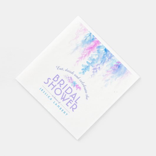 Wasserfarbene Weinrebe Blumenblau lila Brautparty Serviette (Ecke)