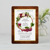 Wasserfarbene Weintrauben Blumenreath Holz Gold Folieneinladung (Stehend vorne)