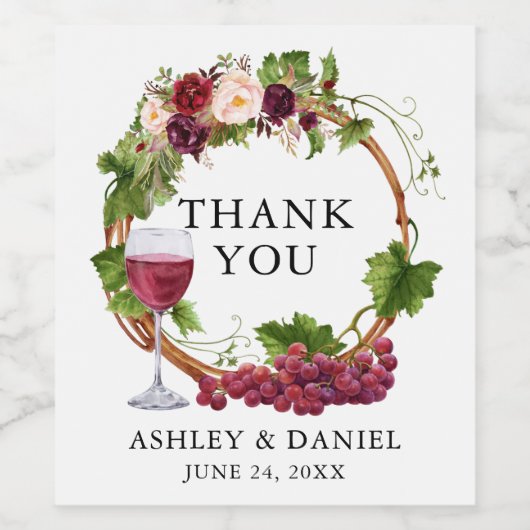 Wasserfarbene Weintrauben Blumenstrauß Hochzeit Weinetikett (Einzelnes Label)