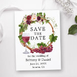 Wasserfarbene Weintrauben Blumenstrauß Save the Da Postkarte<br><div class="desc">Moderne elegante Watercolor Trauben und Weinreben Save the Date Hochzeitsankündigung Postcard beinhaltet bordeauxrote Rose,  rosa Rosen,  rote Rosen und botanisches Grün.</div>