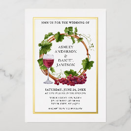 Wasserfarbene Weintrauben Foto Hochzeit Gold Folieneinladung