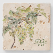 Wasserfarbene Weintrauben-Monogramm Steinuntersetzer (Vorderseite)