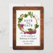 Wasserfarbene Weintrauben Rustikales Holz Save The Date (Vorderseite)