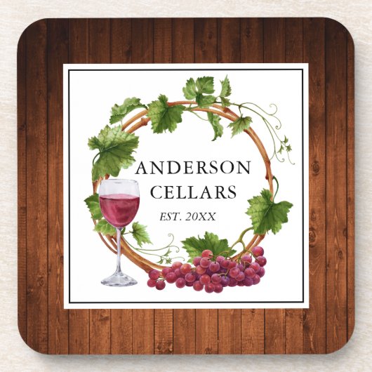 Wasserfarbene Weintrauben Weinkeller Name Getränkeuntersetzer (Vorderseite)
