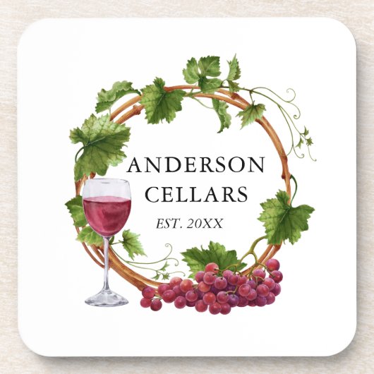 Wasserfarbene Weintrauben Weinname Weinkeller Getränkeuntersetzer (Vorderseite)