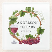 Wasserfarbene Weintrauben Weinname Weinkeller Glasuntersetzer (Vorderseite)