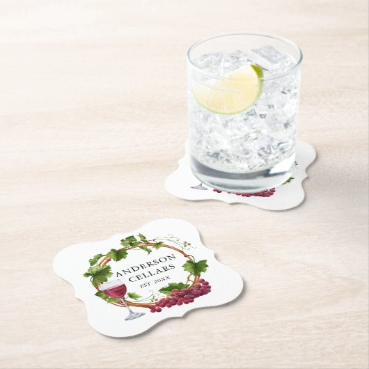 Wasserfarbene Weintrauben Weinname Weinkeller Untersetzer (Vor Ort)