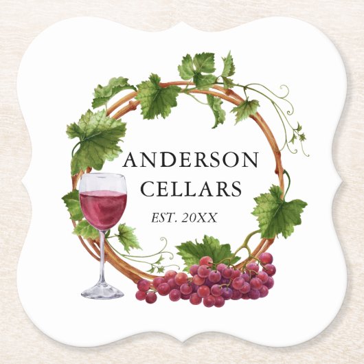 Wasserfarbene Weintrauben Weinname Weinkeller Untersetzer (Vorderseite)