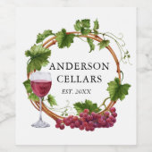 Wasserfarbene Weintrauben Weinname Weinkeller Weinetikett (Einzelnes Label)