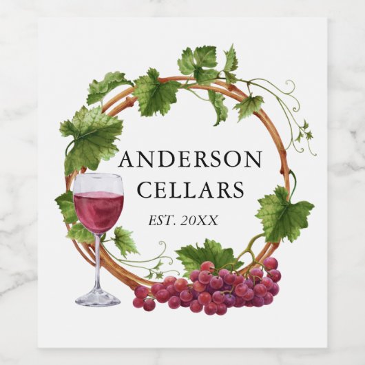 Wasserfarbene Weintrauben Weinname Weinkeller Weinetikett (Einzelnes Label)