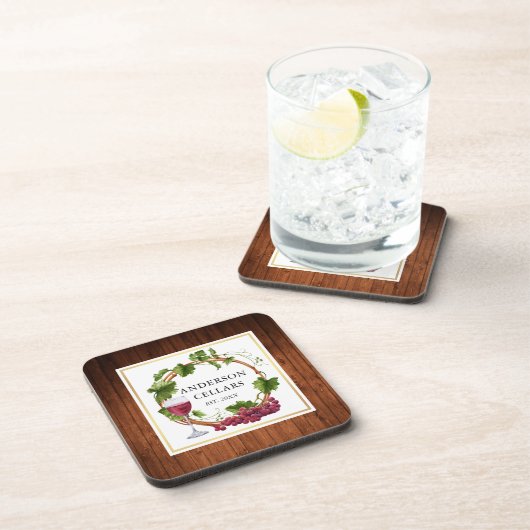 Wasserfarbene Weintrauben Weintrauben Weinname Getränkeuntersetzer (Rechte Seite)