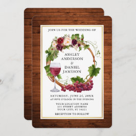 Wasserfarbene Weintrauben Wreath Wood Wedding Einladung