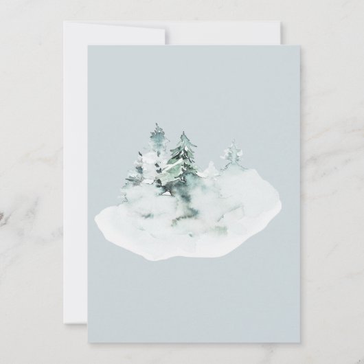 Wasserfarbene, weiße Pinienbäume Hochzeit Save The Date (Rückseite)