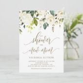 Wasserfarbene weiße Rosen und Hydrangeas Babydusch Einladung (Stehend Vorderseite)