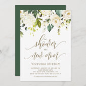 Wasserfarbene weiße Rosen und Hydrangeas Babydusch Einladung (Vorne/Hinten)