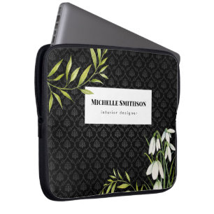 Wasserfarbene weiße Schneeröcke und Laurel Damask Laptopschutzhülle