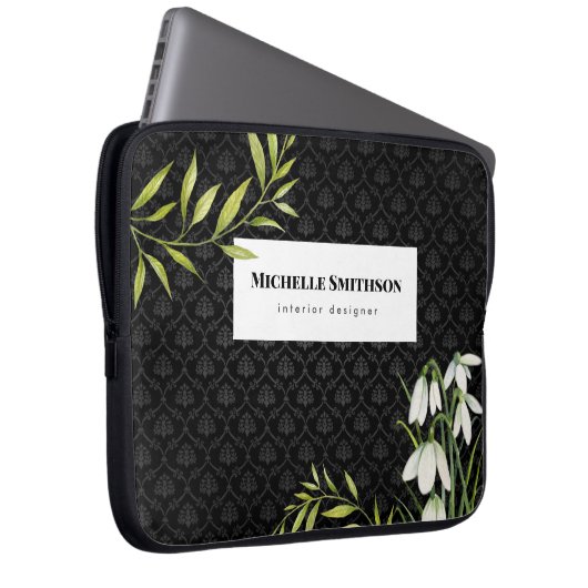 Wasserfarbene weiße Schneeröcke und Laurel Damask Laptopschutzhülle (Vorne Rechts)