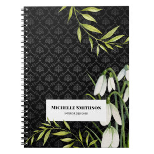 Wasserfarbene weiße Schneeröcke und Laurel Damask Notizblock
