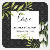 Wasserfarbene weiße Schneeröcke und Laurel Damask Quadratischer Aufkleber (Vorderseite)