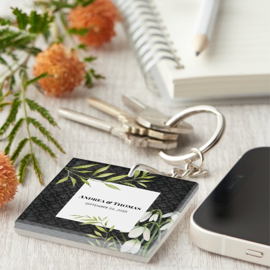 Wasserfarbene weiße Schneeröcke und Laurel Damask Schlüsselanhänger (Vorderseite rechts)