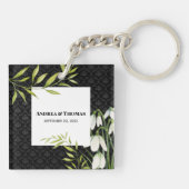 Wasserfarbene weiße Schneeröcke und Laurel Damask Schlüsselanhänger (Rückseite)