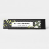 Wasserfarbene weiße Schneeröcke und Laurel Damask Schreibtischnamensplakette (Vorderseite )