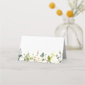 Wasserfarbene Weißrosen und Hydrangeas Hochzeit Platzkarte (Vorderseite)