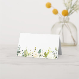 Wasserfarbene Weißrosen und Hydrangeas Hochzeit Platzkarte