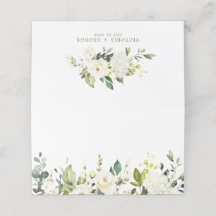 Wasserfarbene Weißrosen und Hydrangeas Hochzeit Platzkarte