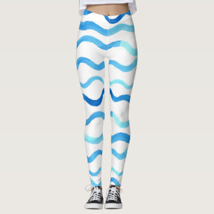 Wasserfarbene Wellen: Blau Türkis Nahtlos. Leggings