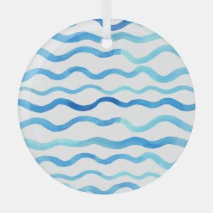 Wasserfarbene Wellen: Blau Türkis Nahtlos. Ornament Aus Glas