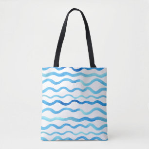 Wasserfarbene Wellen: Blau Türkis Nahtlos. Tasche