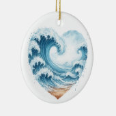 WASSERFARBENE WELLEN IM HERZEN AM STRAND KERAMIK ORNAMENT (Rechts)