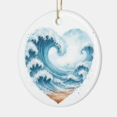 WASSERFARBENE WELLEN IM HERZEN AM STRAND KERAMIK ORNAMENT (Links)
