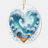 WASSERFARBENE WELLEN IM HERZEN AM STRAND KERAMIK ORNAMENT (Links)
