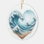 WASSERFARBENE WELLEN IM HERZEN AM STRAND KERAMIK ORNAMENT (Links)