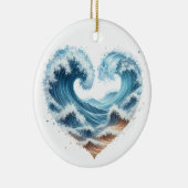 WASSERFARBENE WELLEN IM HERZEN AM STRAND KERAMIK ORNAMENT (Rechts)