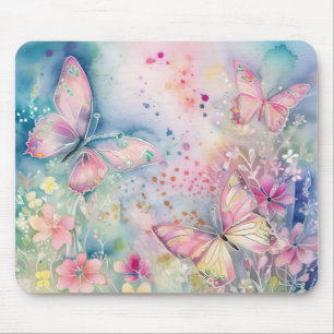 Wasserfarbene Whimsikäre Schmetterlinge und Blume Mousepad