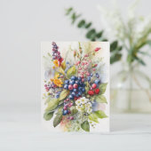 Wasserfarbene Wildbeeren und Blume Natur Postkarte (Stehend Vorderseite)