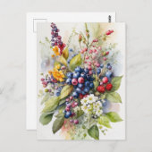 Wasserfarbene Wildbeeren und Blume Natur Postkarte (Vorne/Hinten)