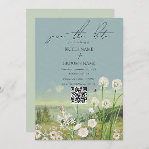 Wasserfarbene Wildblume Bergwelt Hochzeit Save The Date