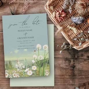 Wasserfarbene Wildblume Bergwelt Hochzeit Save The Date