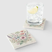 Wasserfarbene Wildblume Stilvolle Frühlings- und S Steinuntersetzer (Seitenansicht)