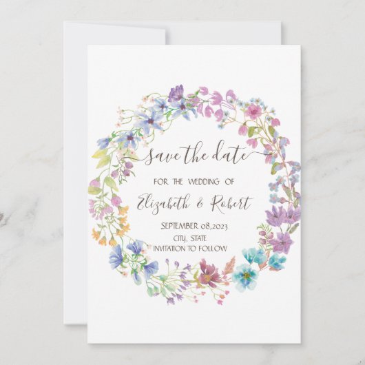 Wasserfarbene Wildblume Wiesenkranz Save the Date (Vorderseite)