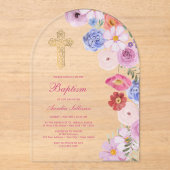Wasserfarbene Wildblumen Arch-Taufe Acryleinladungen (Vorderseite)