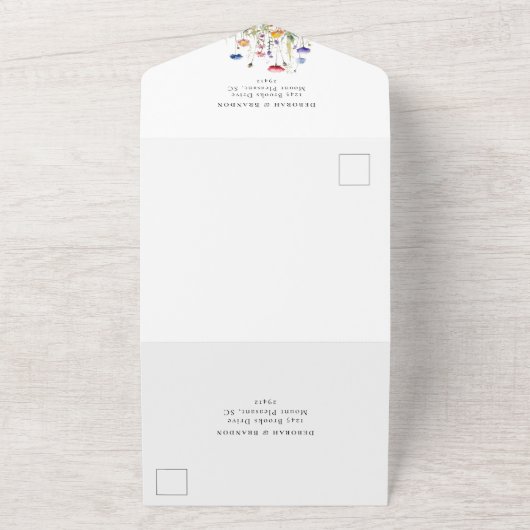 Wasserfarbene Wildblumen Blütenfrühlings-Hochzeit All In One Einladung (Außenbereich)