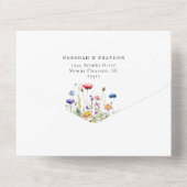 Wasserfarbene Wildblumen Blütenfrühlings-Hochzeit All In One Einladung (Rückseite)