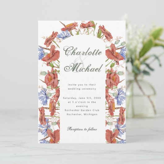 Wasserfarbene Wildblumen Einladung (Stehend Vorderseite)