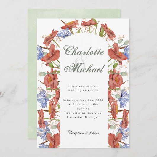 Wasserfarbene Wildblumen Einladung (Vorne/Hinten)