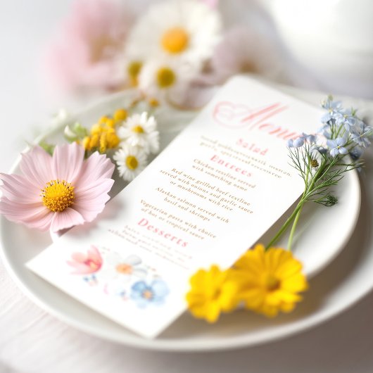 Wasserfarbene Wildblumen Elegantes Boho Wedding Me Menükarte